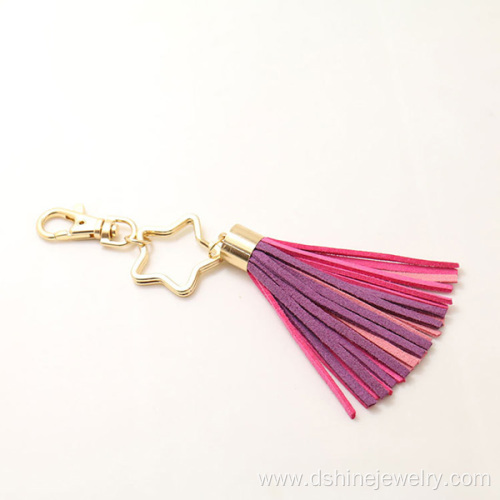 Colorful South Korea Velvet Fringe Keychain With Star Charm